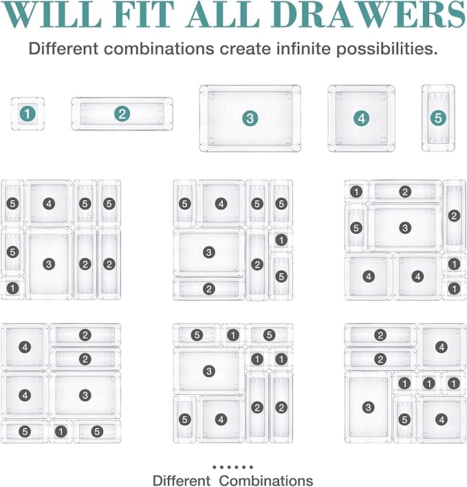 13 PCS Drawer Organizer Set, 5 Varied Size Bathroom and kitchen Drawer cabinet - Image 4
