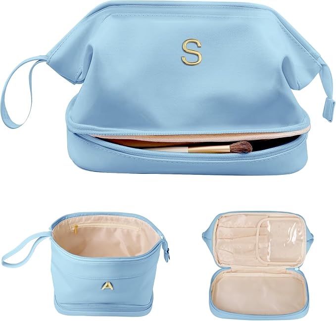 Personalized Gifts, Initial Makeup Bag, Personalized Double Layer Cosmetic Bag by Vogewood