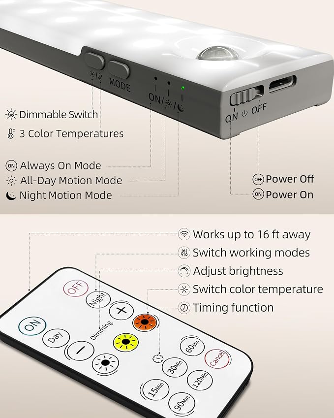 EZVALO 6-Pack Under Cabinet Lighting, 2000mAh Rechargeable Wireless Motion - Image 8