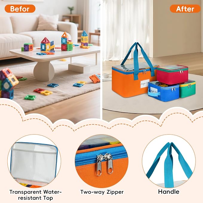 4 Packs Magnetic Tiles Storage Bags, Magnetic Tiles Storage Bin, Toy Organizer - Image 4