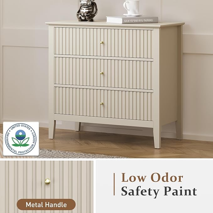 RoyalCraft Large 3 Drawer Dresser Set of 2, Fluted Wood Drawers - Image 7