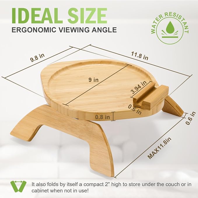 Couch Arm Tray Table, Bamboo Sofa Side Tables Clip-on Couch - Image 5
