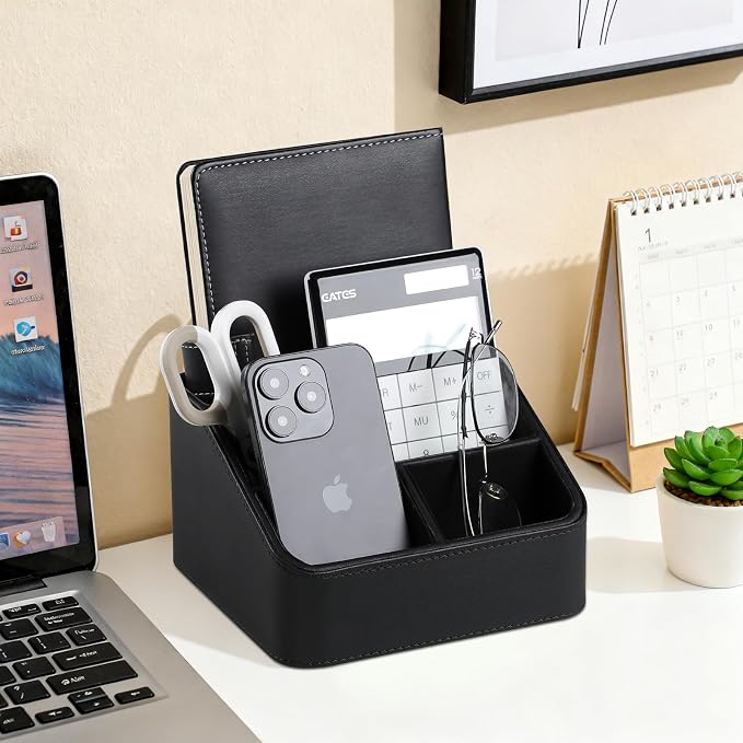 Remote Control Holder, PU Leather Small Desk Organizer - Image 3
