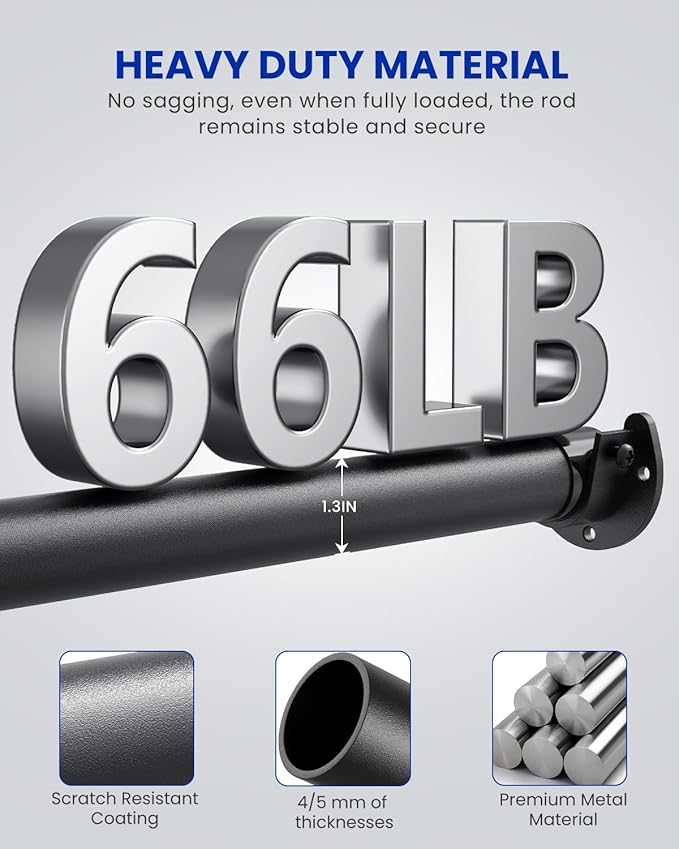 2 PACK Closet Rods for Hanging Clothes, 17 to 54 Inches Stepless Adjustable - Image 4