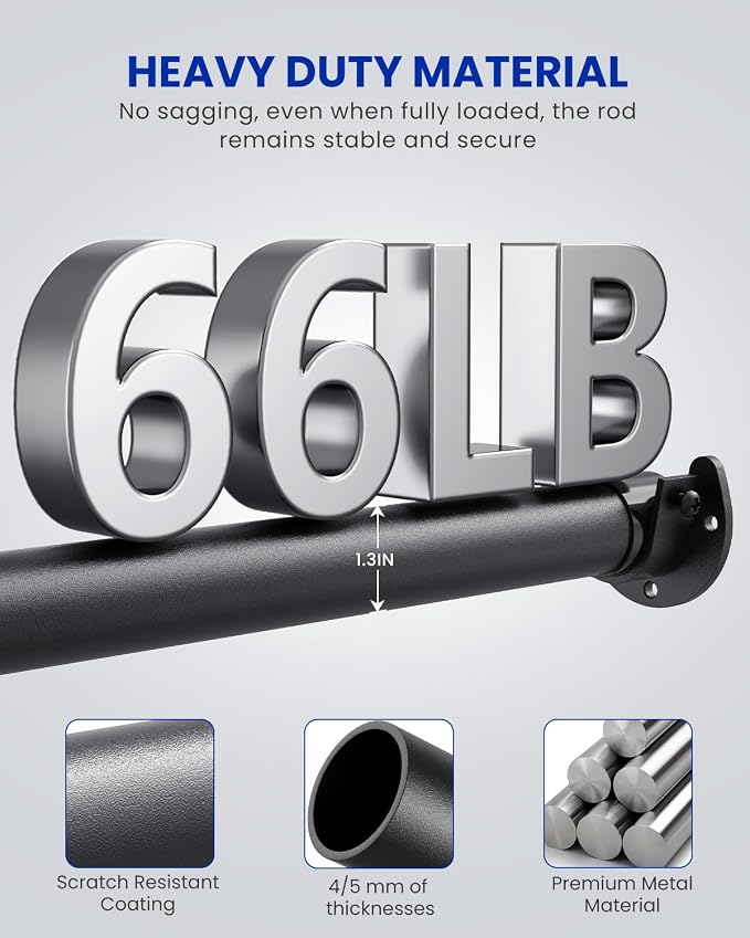 Closet Rods for Hanging Clothes, 17 to 99 Inches Stepless Adjustable Metal - Image 2