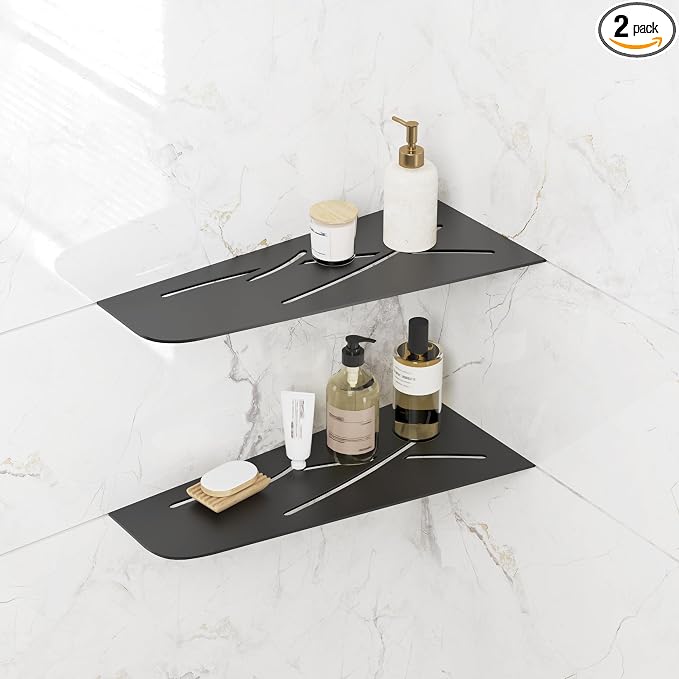 FerdY 2-Pack 12" Matte Black Recessed Corner Shower Shelf, by FerdY