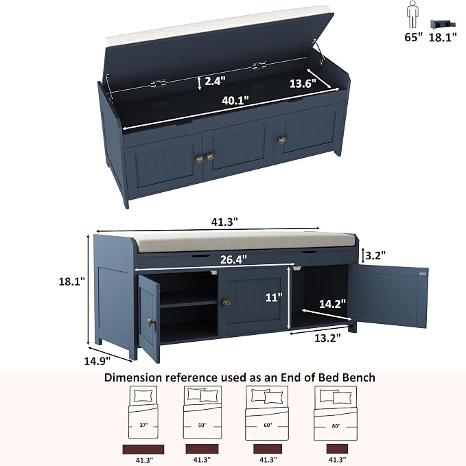 HOMEFORT 41.3" Shoe Bench with Lift Top Storage, Entryway Bench with Cushioned - Image 3