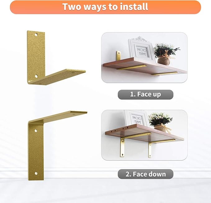 Gold Heavy Duty Shelf Brackets 6 Inch, Rustic Gold Iron L Shelf Bracket - Image 6