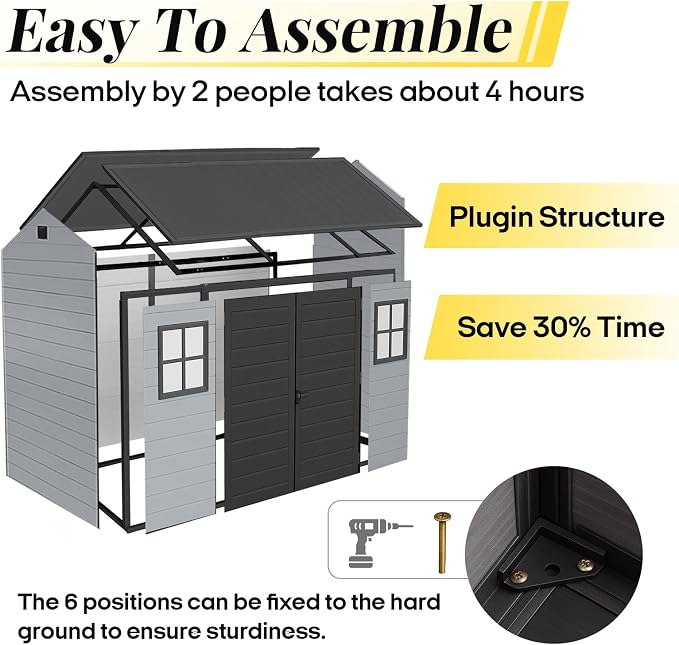 8x4ft Resin Outdoor Storage Shed - Image 6