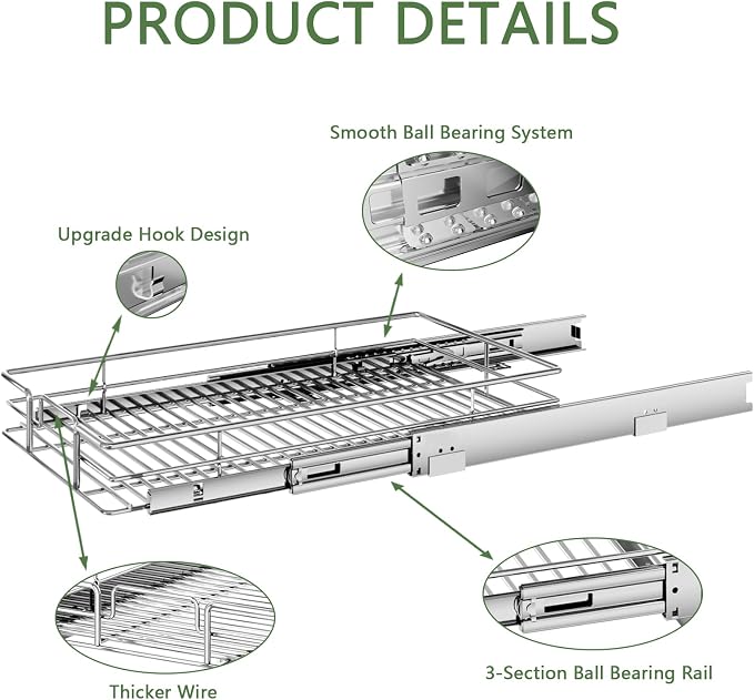 Pull Out Cabinet Organizer 13½" W x 21½" D, Heavy Duty Cabinet Pull Out Shelves - Image 7