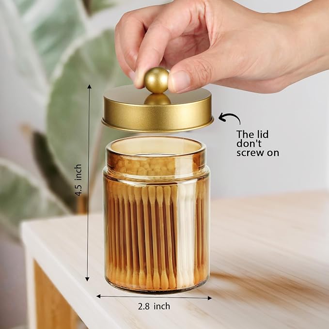 Amolliar Bronze Glass Apothecary Jar, Qtip Holder Metal Lid & Stickers - Image 2