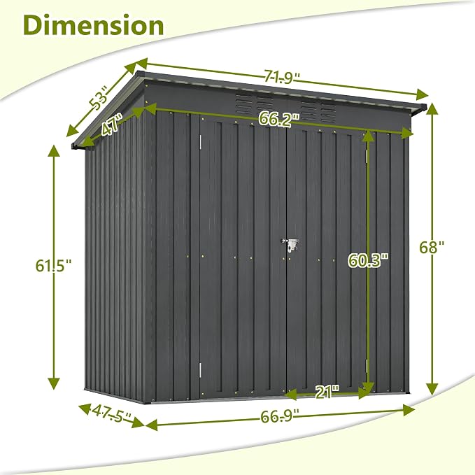 4x6 ft Metal Shed Outdoor Storage Shed, Metal Steel Utility Tool Shed Storage - Image 3
