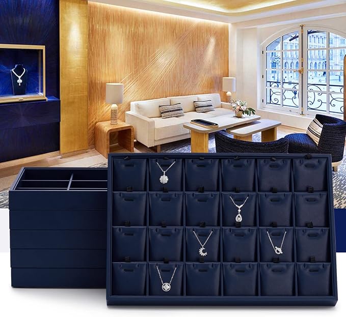 Oirlv Stackable Premium Leather Jewelry Trays 24 Grid Jewelry Organizer - Image 2