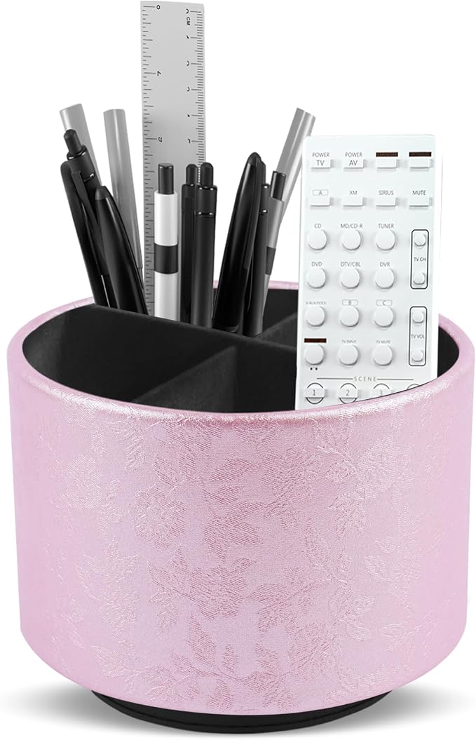 lizimandu Round Leather Art Supply Organizer, Remote Control Holder, 360 Degree by LIZIMANDU