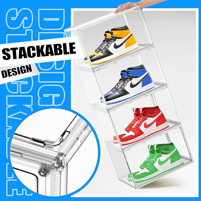 10 Pack Large Acrylic Shoe Box, Size 13 Sneaker Display Case Clear Stackable - Image 5