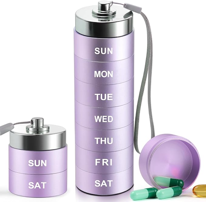 Large Weekly Pill Organizer, Metal Travel Pill Box, Portable Aluminum Alloy by Unknown