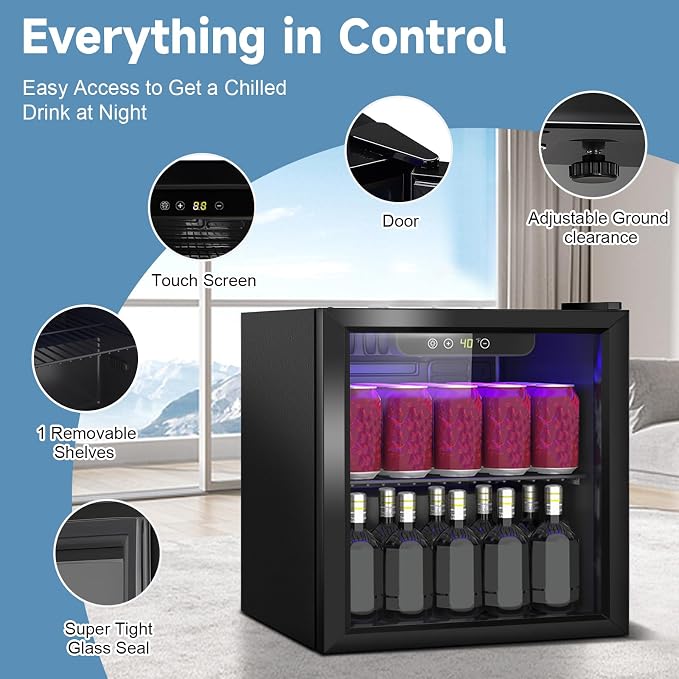 Beverage Refrigerator Cooler, 60 Can Mini Fridge Glass Door - Image 2