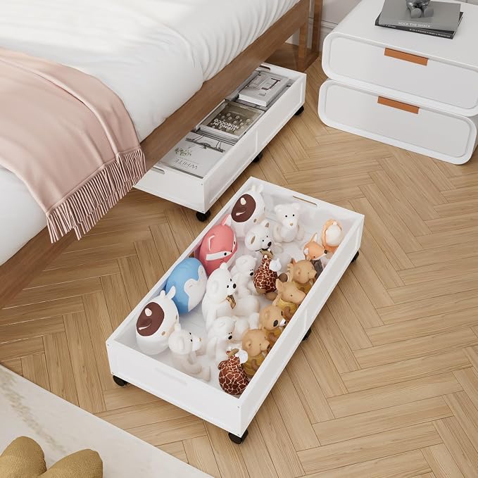 Bamboo Under Bed Storage Containers, Rolling Underbed Organizer by WisuceHome