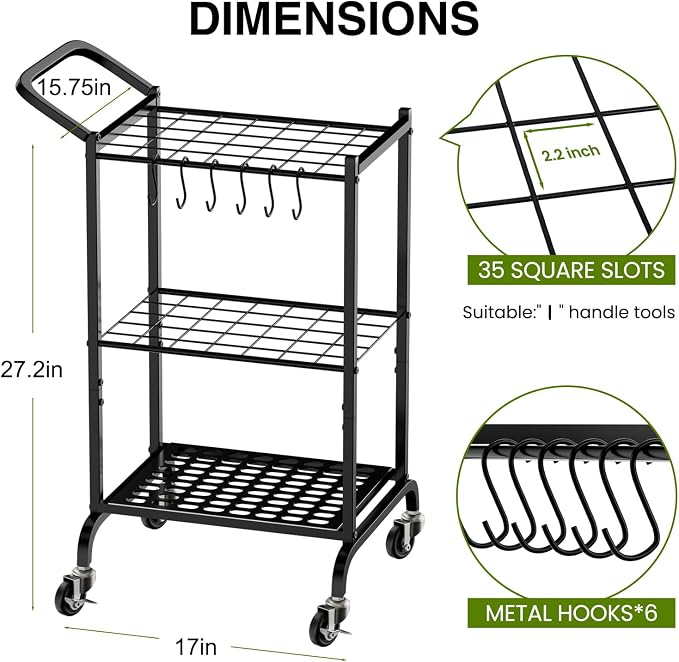 Garden Tool Organizer with Wheels, Yard Tool Tower Rack - Image 2