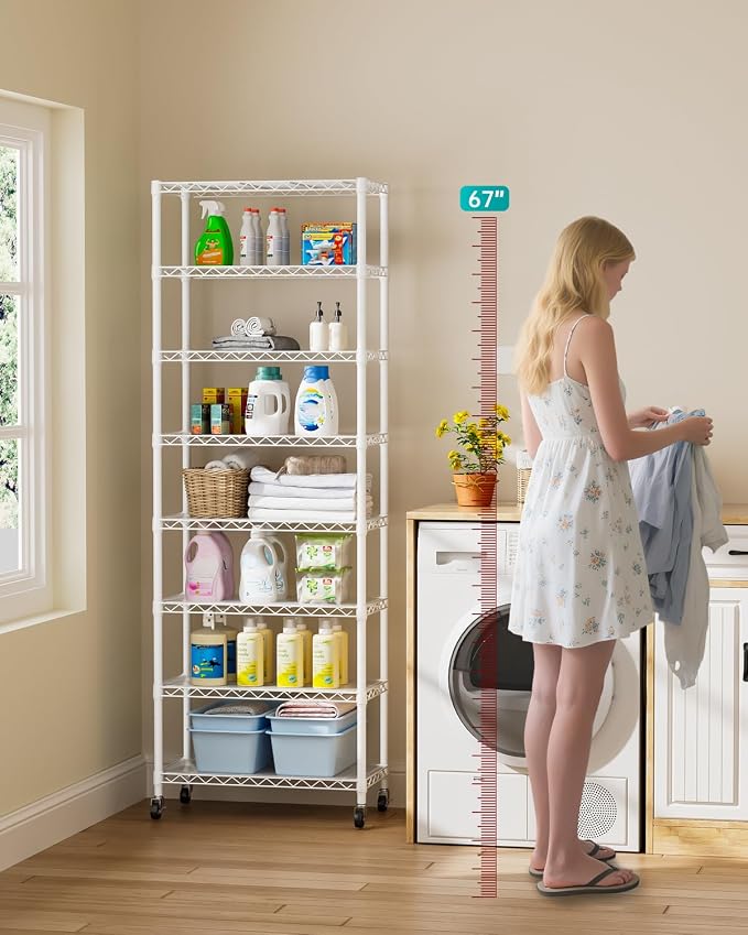 8 Tier Shelves Storage Shelf Wire Closet Bathroom Organizers Metal Pantry - Image 2