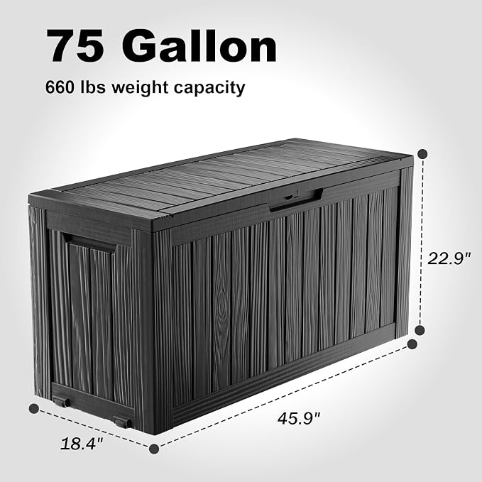 DRATO 75 Gallon Deck Box, Waterproof Resin Large Outdoor Storgae Box - Image 2