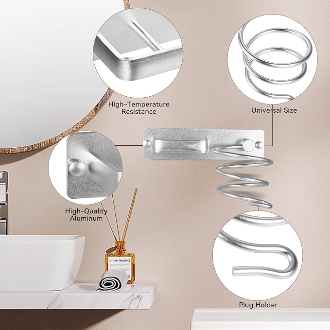 YUET Hair Dryer Holder Hairdryer Station Wall Mounted Spiral Shelf Bracket - Image 4