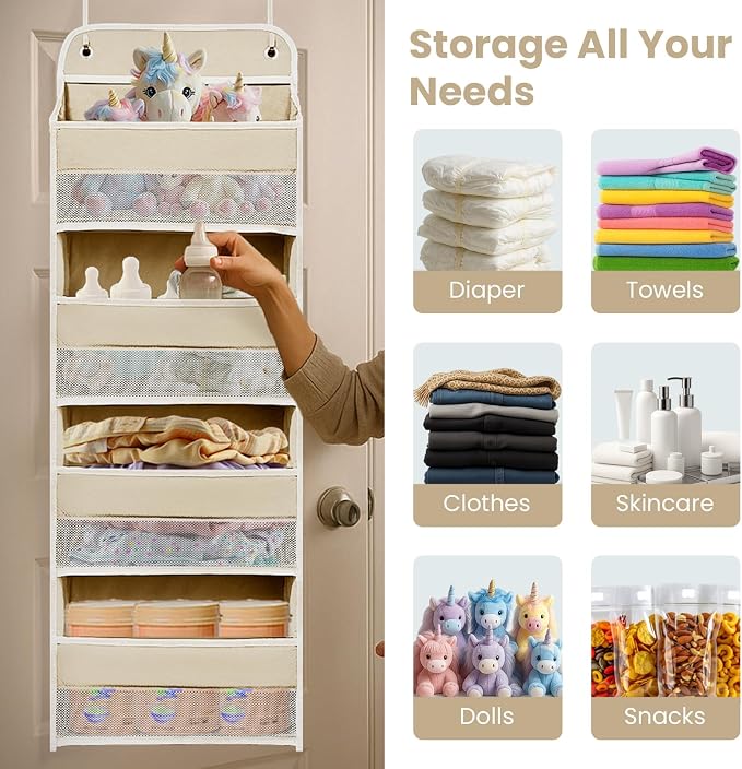 Over The Door Organizer with 4 Side Mesh Pockets, 4 Shelf Capacity Hanging - Image 6