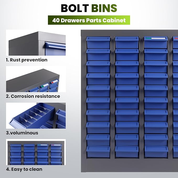 40-Drawer Bolt and Nut Organizer Bolt Bin Cabinet, Steel Part Cabinets Hardware - Image 4