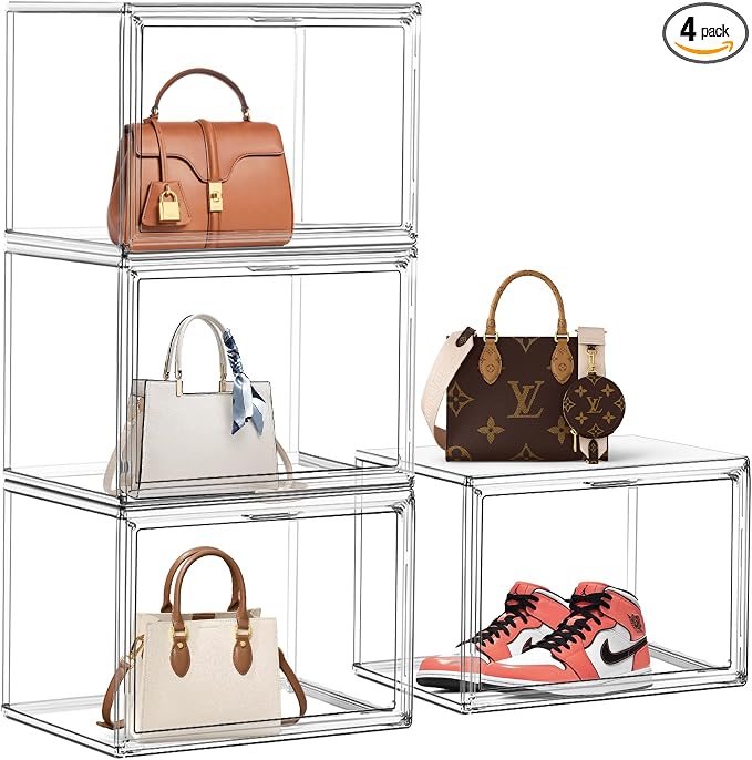 4 Pack Clear Shoe Box Organizer, Size 14 Acrylic Display Cases by EDSFAM