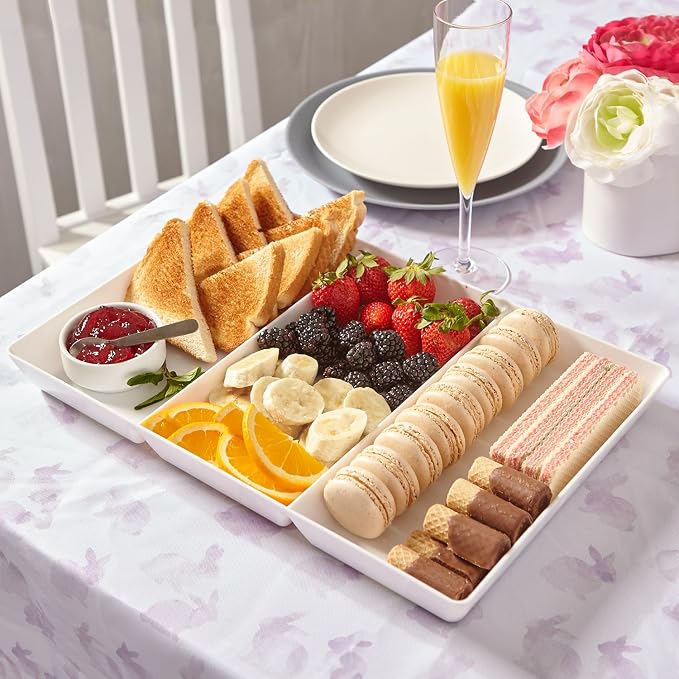 US Acrylic Avant White Plastic Divided Serving Trays 15” x 10” | Large Reusable - Image 8