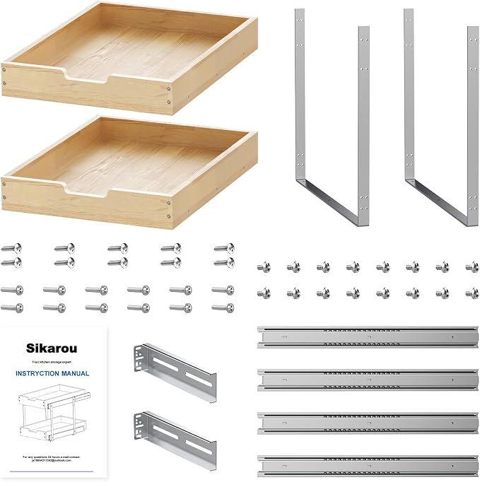 Wood Pull Out Cabinet Organizer 2 Tie 20" W x 21" D, Heavy-Duty Sliding Drawers - Image 6