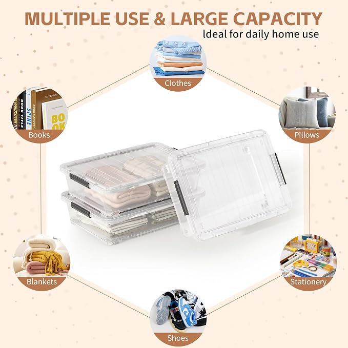 3-Pack Under Bed Wheeled Storage Box, 40 Qt Underbed Plastic Containers Bins - Image 7