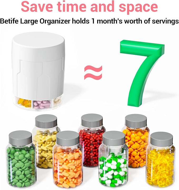 Betife Extra Large Supplement Organizer, Weekly Pill Organizer Bottle, Daily - Image 5