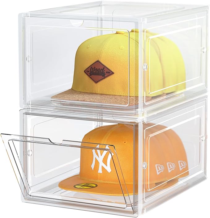 Hat Organizer Box, Stackable Clear Baseball Caps Holder Box Containers by Tidyyourlife