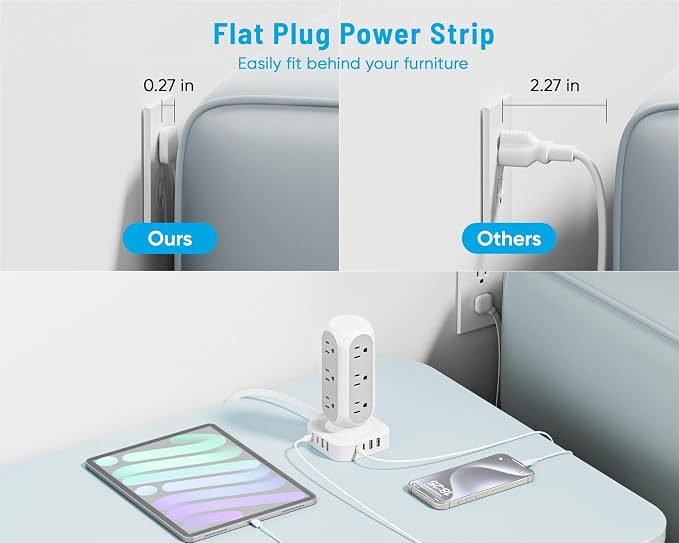 Tower Surge Protector Power Strip, 10FT Extension Cord - Image 4