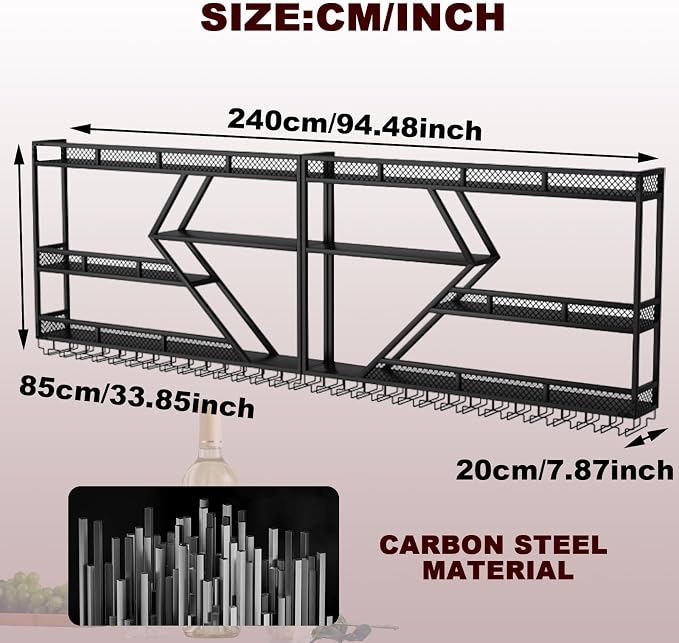 94.48in Metal Wine Rack Wall Mounted, Modern Wine Storage Rack Wall Mounted - Image 2