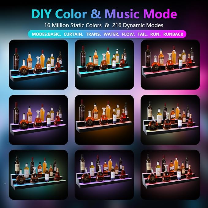 Led Lighted Liquor Bottle Display Shelf, 30 Inch 3 Tier Whiskey Rack, Support - Image 5
