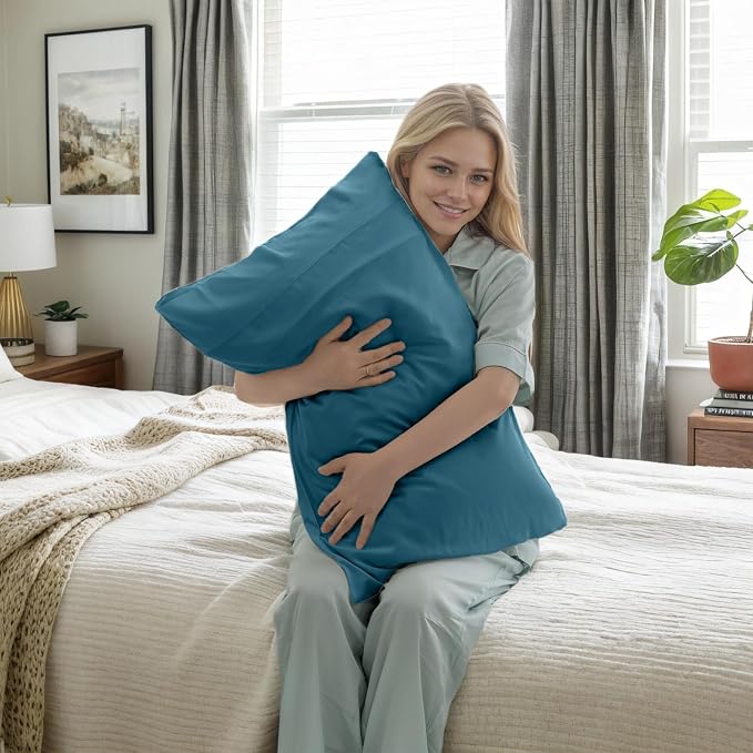 TELUS Blue Pillow Cases Queen Size 2 Pack, Bamboo Rayon Cooling Pillowcases - Image 3