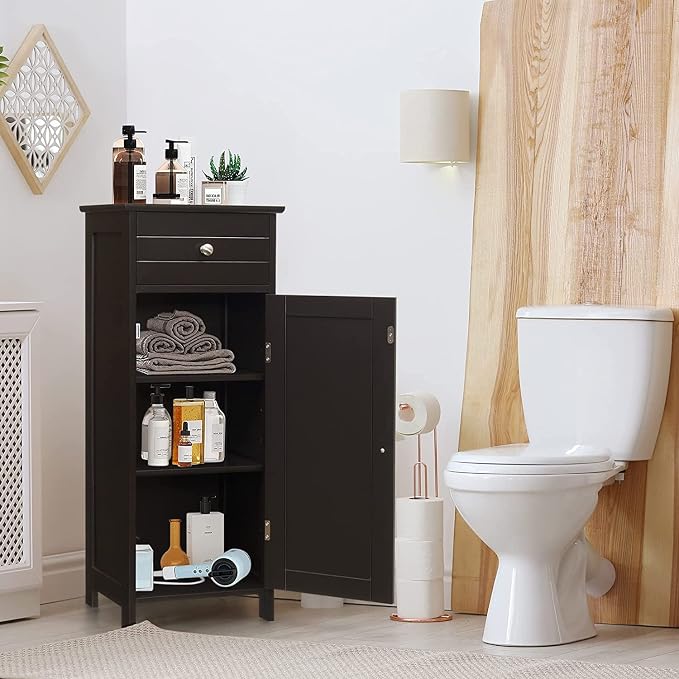 HAPPYGRILL Bathroom Floor Cabinet, Single Door Floor Storage Cabinet Organizer - Image 2
