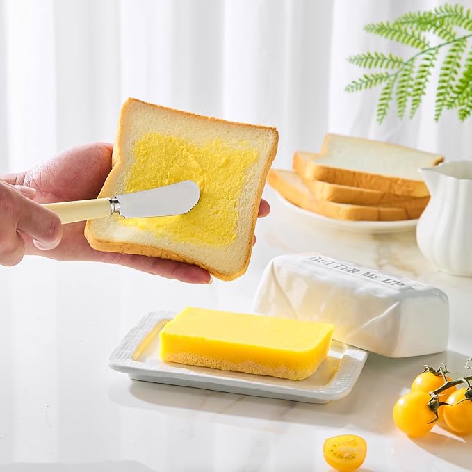 Butter Dish with Lid for Countertop, 7.2" x 4.7" Ceramic Butter Keeper Container - Image 4