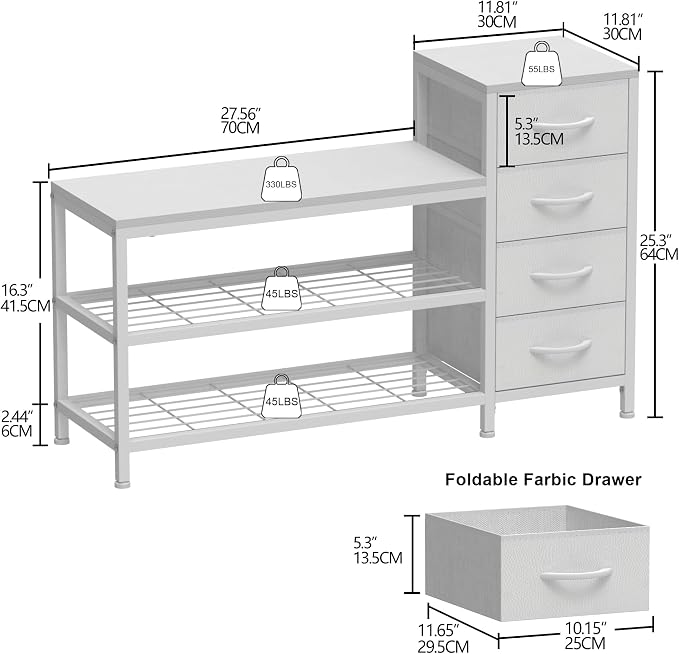 EXOTICA 3-Tier Shoe Storage Bench White Entryway Shoe Rack - Image 2
