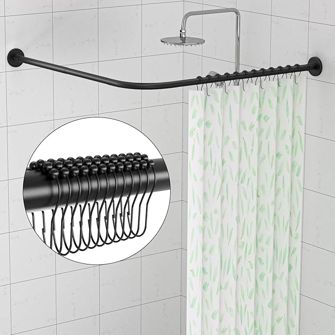 L-Shaped Corner Shower Curtain Rod, 「Black 24"-53" x 24"-53"」 Adjustable - Image 3