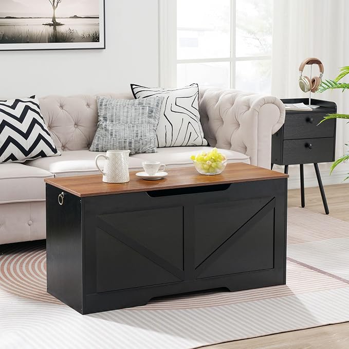 HOOBRO Storage Bench, 39.4" Retro Wooden Storage Chest - Image 2