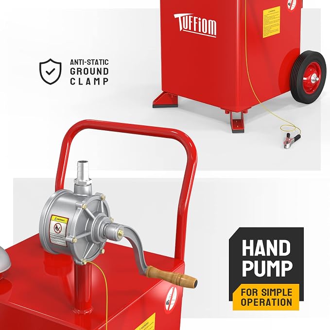 TUFFIOM 15 Gallon Fuel Gas Caddy w/Wheels & Manual Siphon Pump, Portable Diesel - Image 2