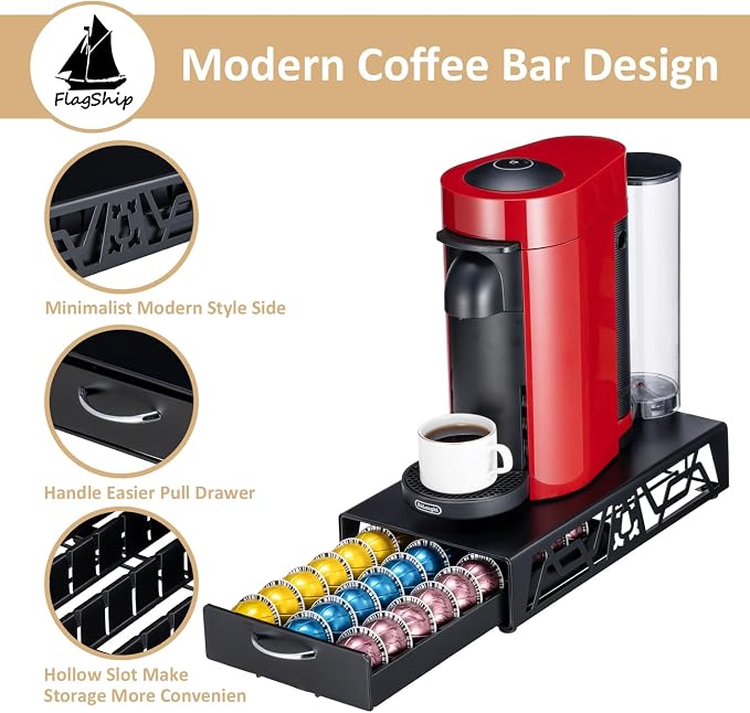 FlagShip Vertuo Pod Drawer Modern Black Metal Coffee Capsule Organizer & - Image 4