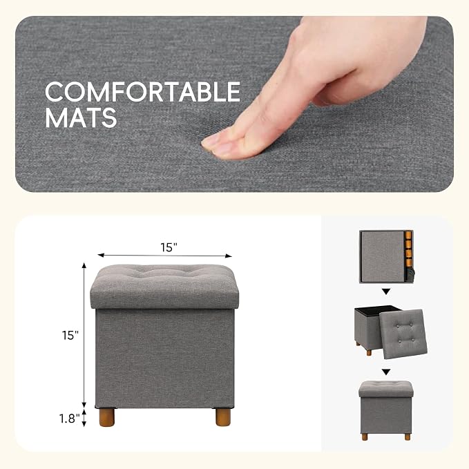 PINPLUS Storage Ottoman Cube, Foldable Fabric Footrest, Comfortable Seat - Image 3