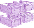 4-Pack Small Pastel Plastic Storage Baskets, Collapsible Crates by HUUSMOT