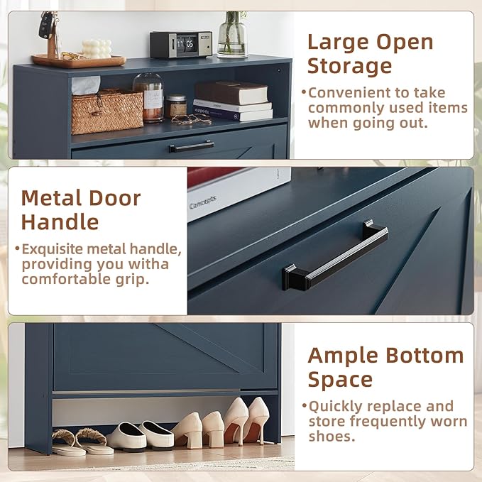 Shoe Storage Cabinet with 2 Flip Drawers, Farmhouse Narrow Shoe Organizer with - Image 4