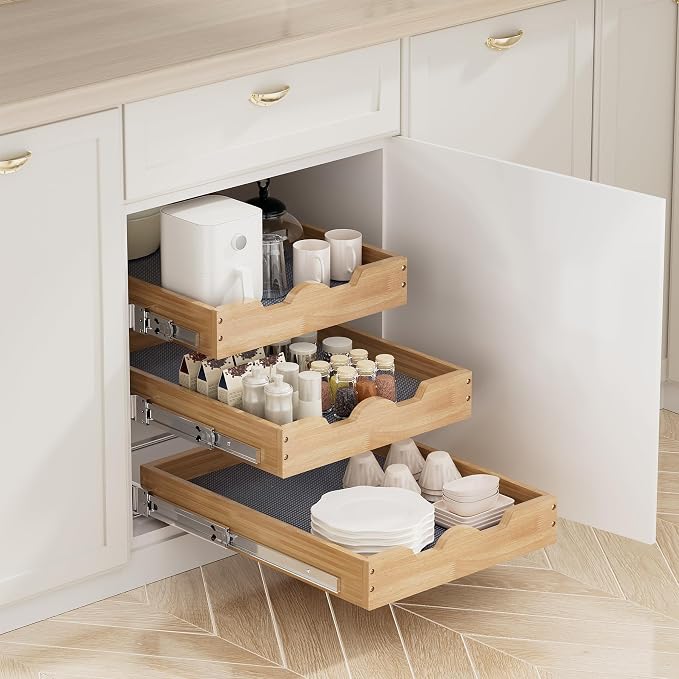 DINDON 3 Tier Pull Out Cabinet Organizer 17”W X21”D Slide Out Shelves - Image 4