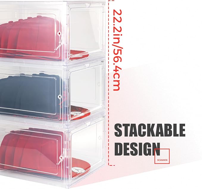 6 Pack Hat Organizer Box, Stackable Clear Baseball Caps Holder Box Containers - Image 3